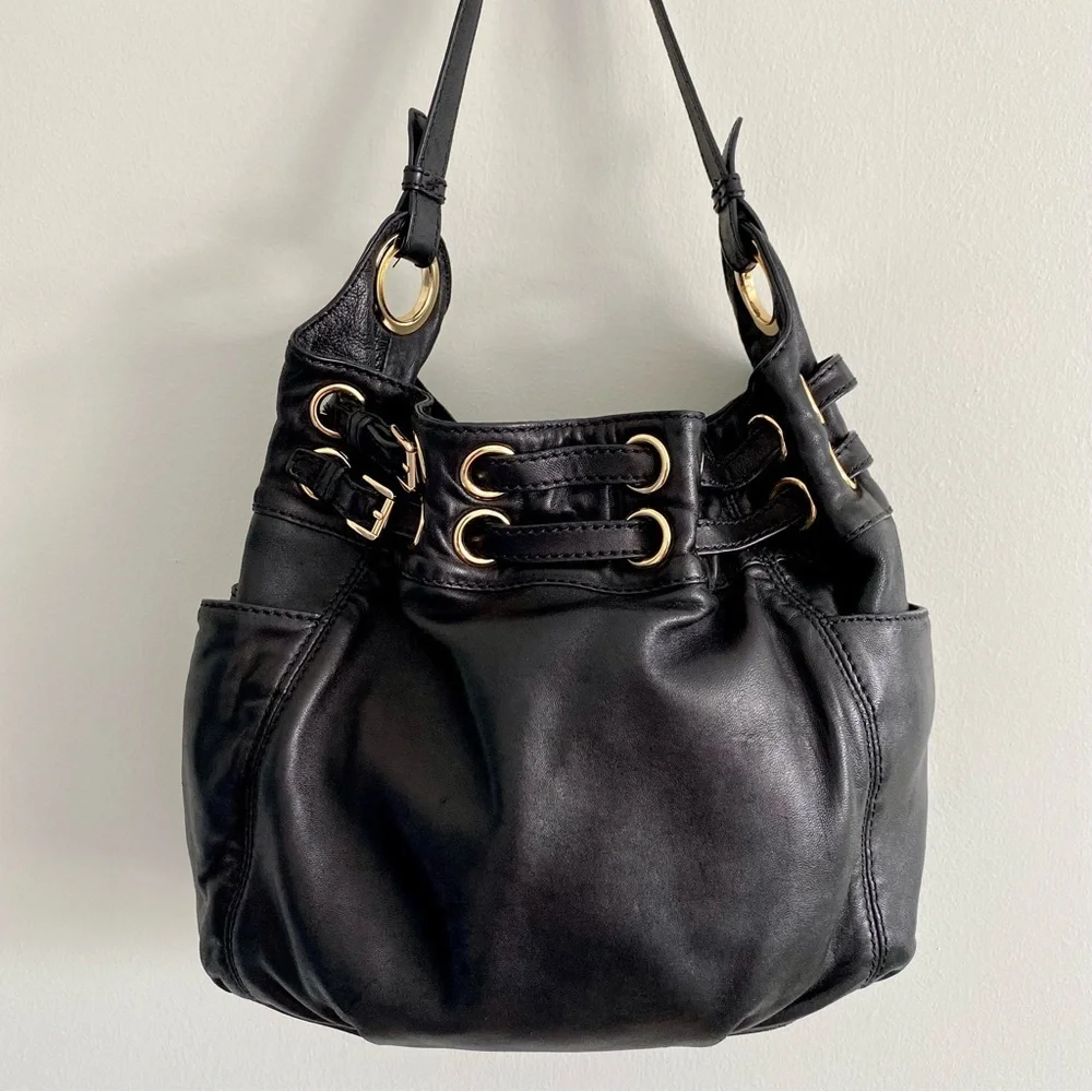 Michael Kors Black Soft Leather, Gold Hardware Shoulder Bag